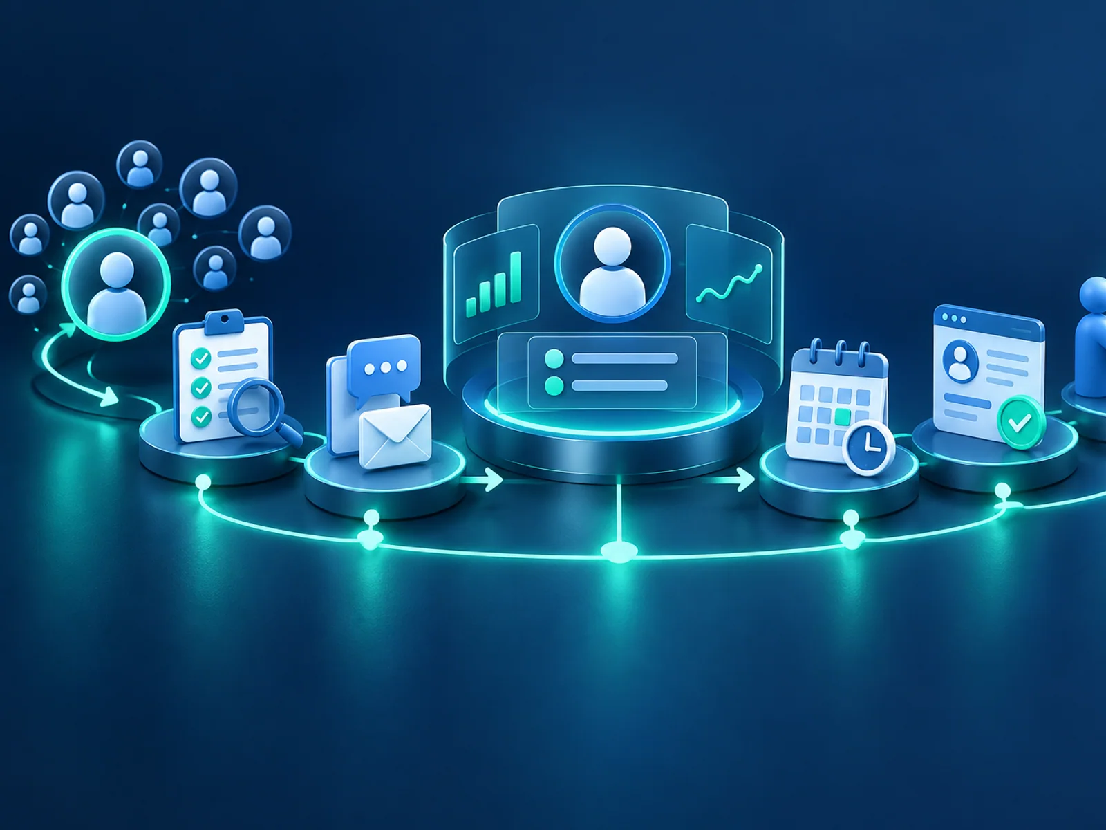 Graphical CRM pipeline connecting prospect qualification, follow-up and appointment handover