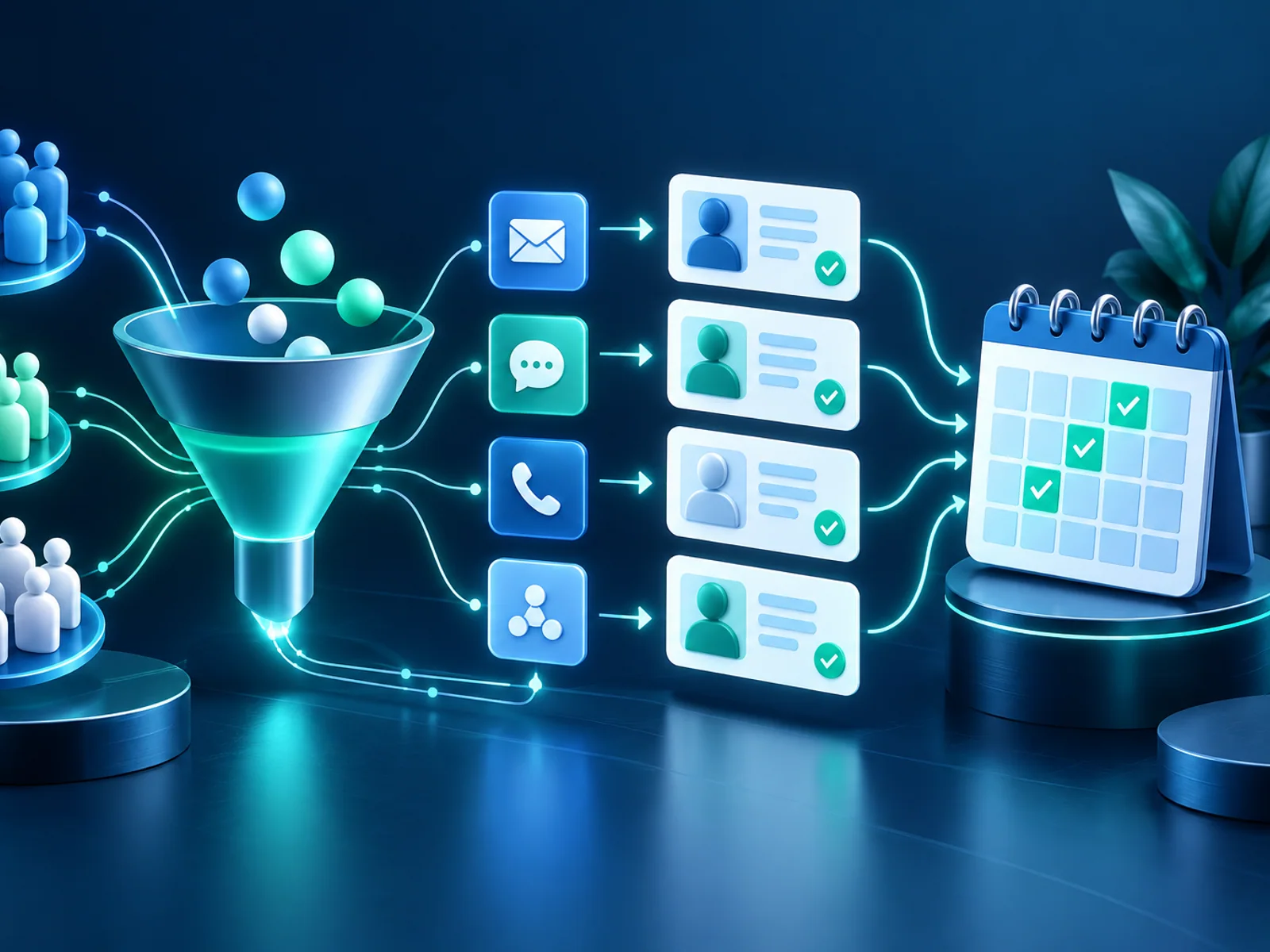 Lead generation funnel turning prospect groups into qualified calendar appointments