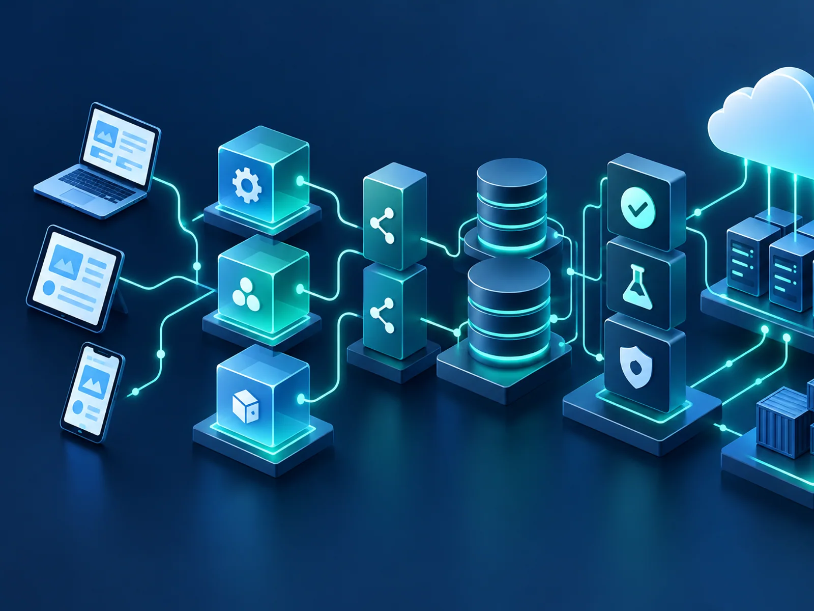 Modular software architecture connecting applications, data, testing and deployment