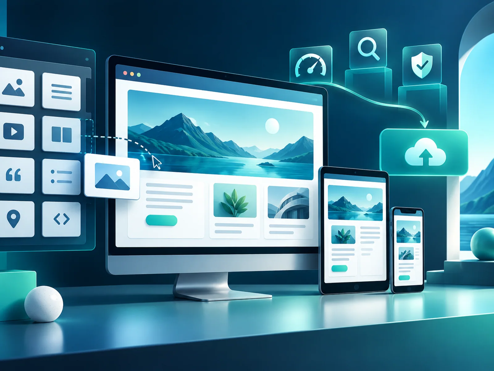 WordPress design environment combining modular pages, responsive previews and publishing tools