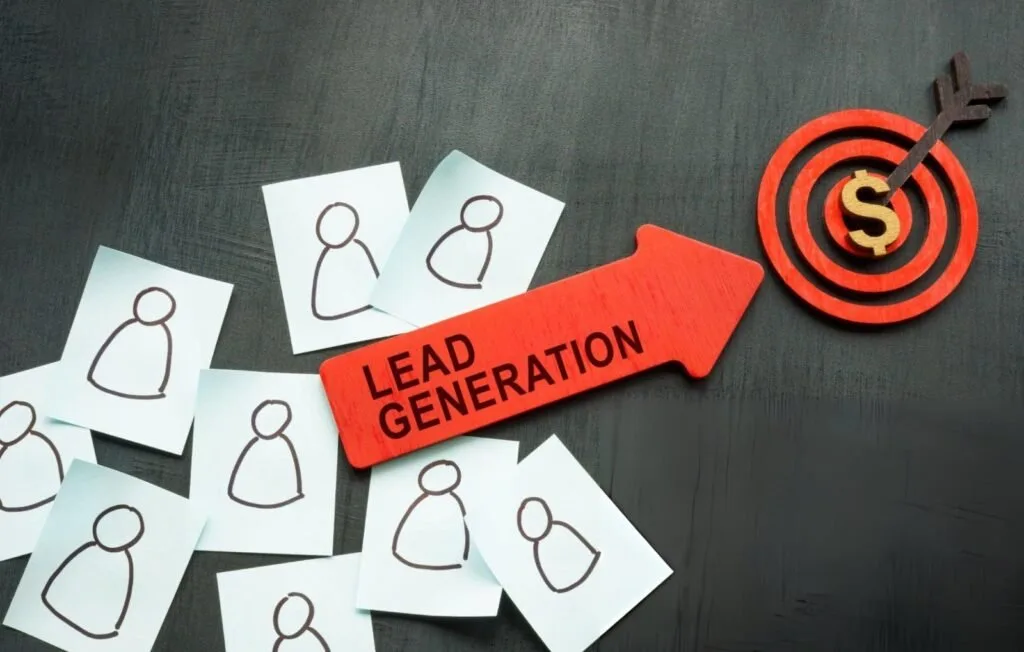 Illustration showing targeted lead generation strategy with customer selection and conversion focus for business growth.