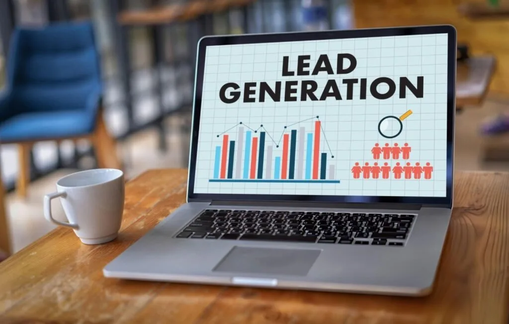 Laptop screen showing lead generation growth illustrating how websites can convert visitors into enquiries.