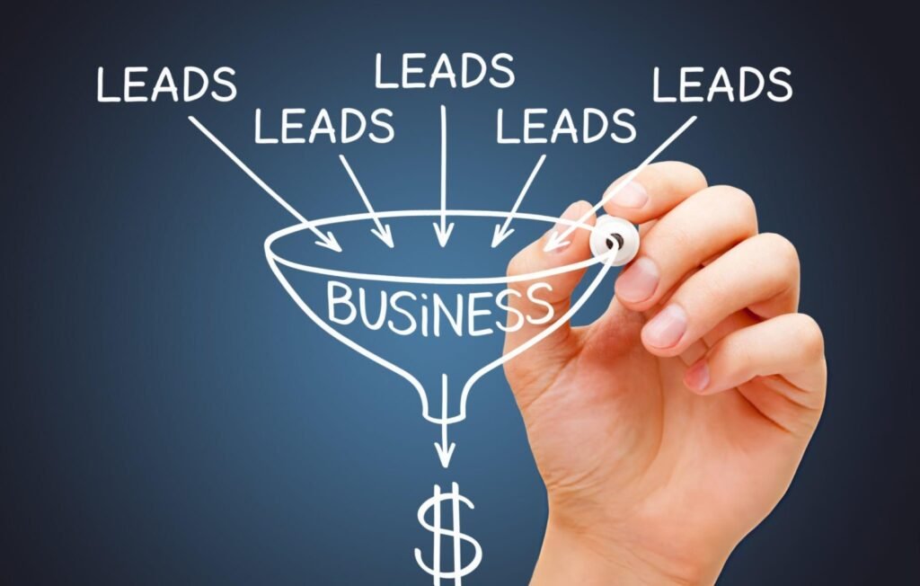 Illustration of a business lead qualification funnel showing multiple leads being filtered into qualified sales opportunities for business growth by OutServePro.