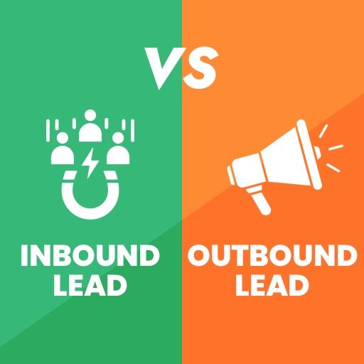 Comparison of inbound and outbound lead generation methods, showing how businesses attract customers through inbound marketing and outbound outreach strategies.